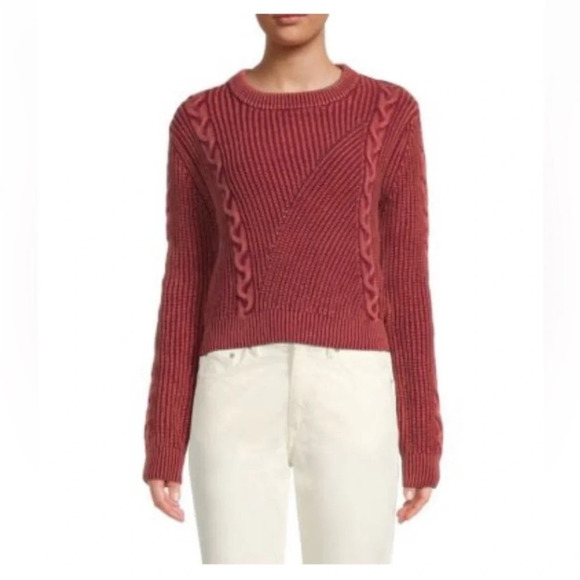 For The Republic Knit Sweater Women’s Size Medium Burgundy Braided Chunky Knit - Picture 1 of 5